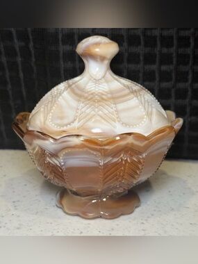 Vintage Caramel Slag Imperial Glass Candy Dish With Lid Mid-Century 4.75"